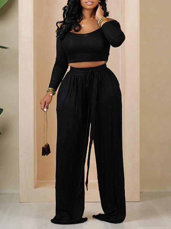 Goosudu Off-Shoulder Tee & Tied Pants Set