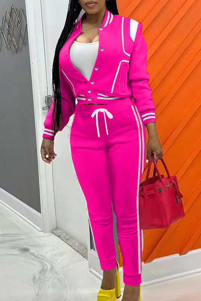 Goosudu Casual Street Solid Patchwork Draw String Buckle O Neck Long Sleeve Two Pieces