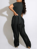 Goosudu Solid Tee & Fringe Pants Set