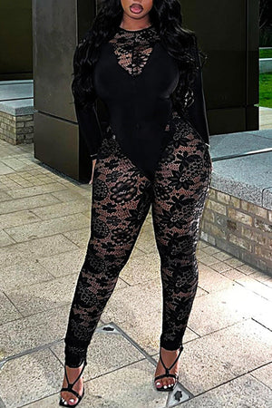 Goosudu Lace High Waist Slim Fit Hip Casual Jumpsuit