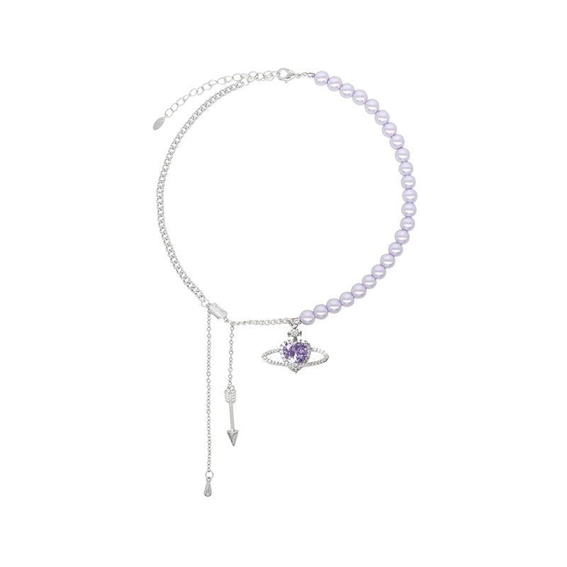 Goosudu Purple Planet Pearl Patchwork Tassel Necklace