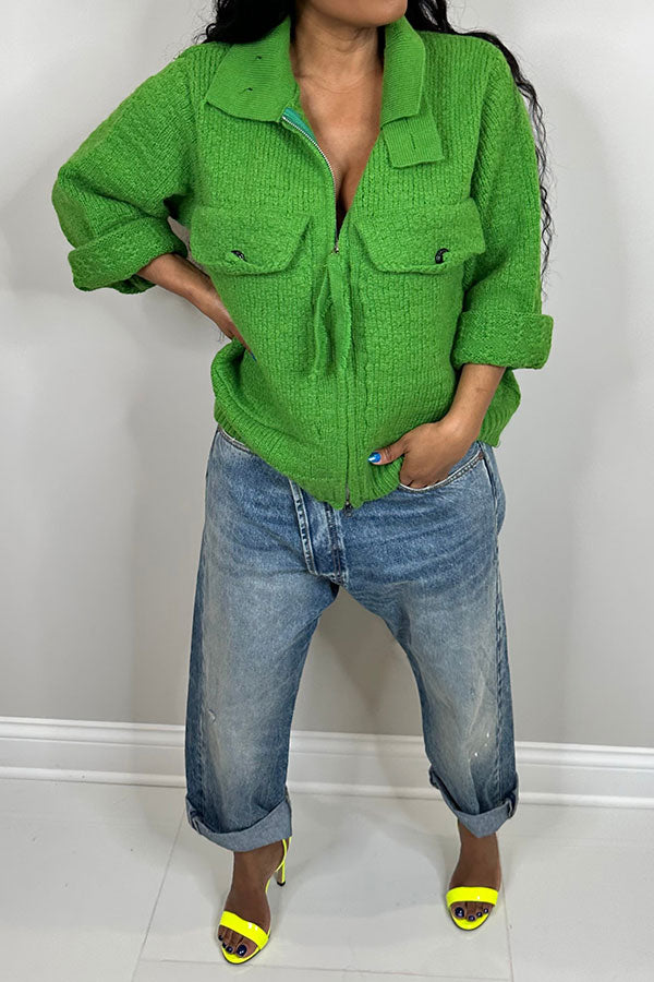 Goosudu Solid Color Casual Patch Pocket Knitted Coat