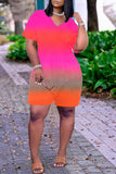 Goosudu Gradient V-neck Short Sleeve Pocket Romper