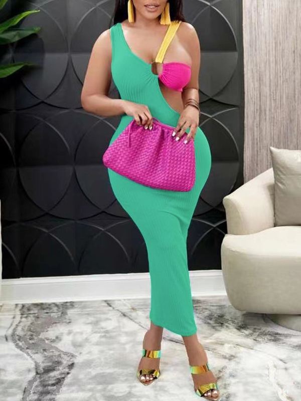 Goosudu Three-Tone Ribbed Dress