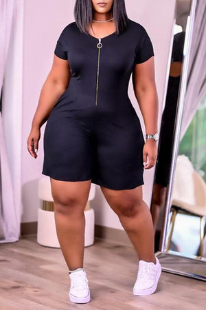 Goosudu Simple Casual Loose Zipper Solid Color Romper