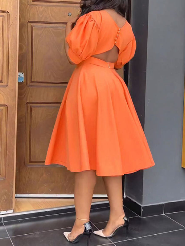 Goosudu Solid Puff-Sleeve Dress