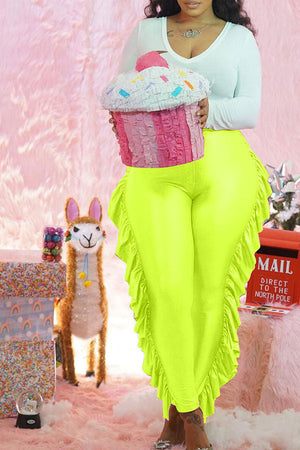 Goosudu Solid Color Smart Side Ruffle Pants