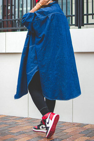 Goosudu Solid Color Relaxed Pocket Irregular Denim Trench Coat