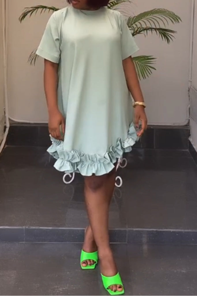 Goosudu Casual Sweet Daily Cute Patchwork Solid Color Stringy Selvedge O Neck Dresses