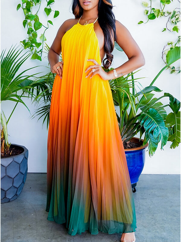 Goosudu Ombre Pleated Halter Dress