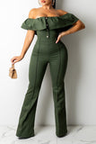 Goosudu Casual Ruffled Off-the-Shoulder Slim Fit High-Rise Jumpsuit