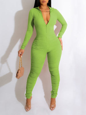 Goosudu Zip-Front Ruched Jumpsuit