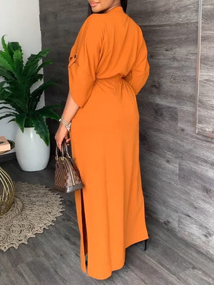 Goosudu V-Neck Drawstring Slit Dress