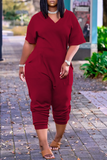 Goosudu Casual Solid Patchwork V Neck Straight Jumpsuits