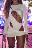 Goosudu Sexy Solid Hollowed Out O Neck Long Sleeve Two Pieces