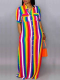 Goosudu Rainbow Stripe Shirt Dress