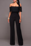 Goosudu Elegant Off Shoulder Lace Wide Leg Jumpsuit