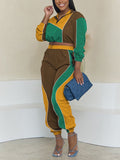 Goosudu Colorblock Zip Top & Jogger Pants Set