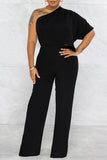 Goosudu Fashion Show Waist One Shoulder Casual Pants Open Back Short Sleeve Jumpsuit