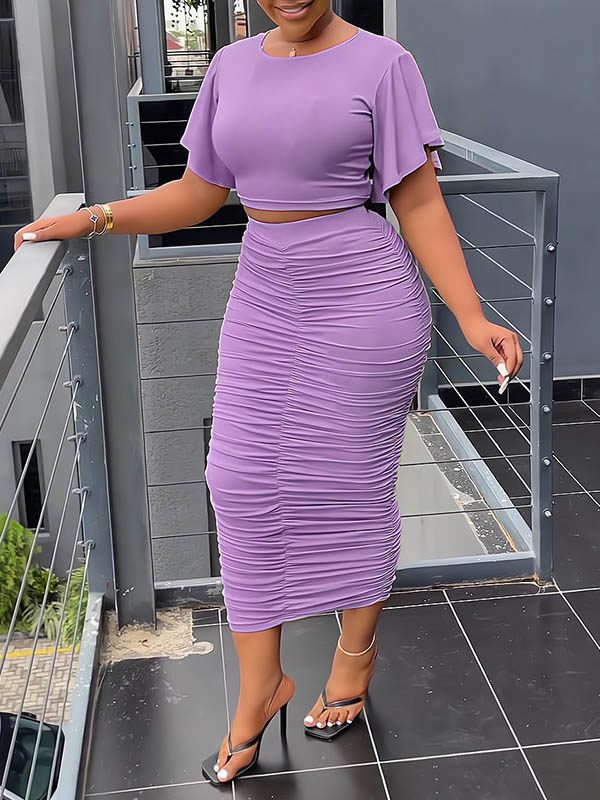 Goosudu Ruffle-Sleeve Top & Ruched Skirt Set