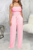 Goosudu Fashion Strapless Smocked Drawstring Jumpsuit