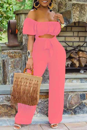 Goosudu Solid Color Short-sleeved Off-the-shoulder Jumpsuit