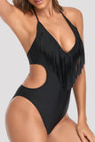 Goosudu Fashion Sexy Solid Tassel Split Joint Backless Swimwears