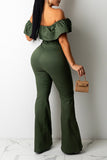 Goosudu Casual Ruffled Off-the-Shoulder Slim Fit High-Rise Jumpsuit