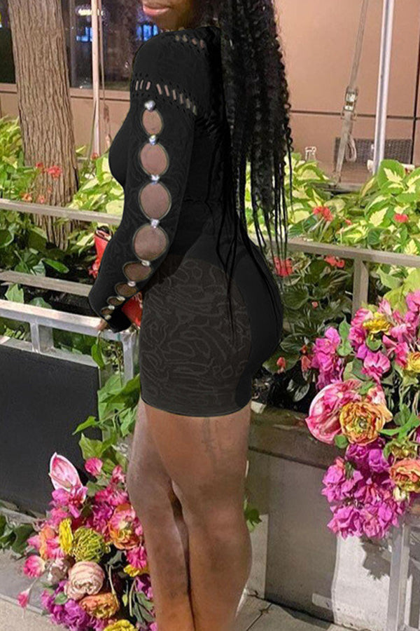 Goosudu Off-Shoulder Jacquard Long-Sleeve Romper