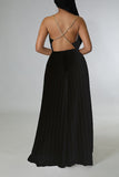 Goosudu Glamorous Solid Color Pleated Backless Chain Sling Jumpsuits