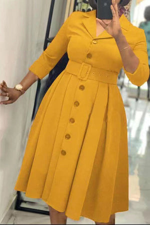 Goosudu Commuter 3/4 Lenght Sleeve Lapel Belt A-Line Single Breasted Mini Dress