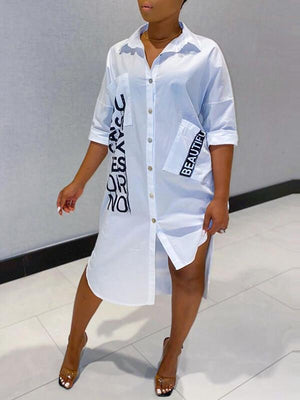 Goosudu Slogan Asymmetric Shirt Dress