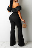 Goosudu Casual Ruffled Off-the-Shoulder Slim Fit High-Rise Jumpsuit
