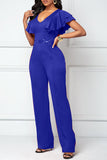 Goosudu Casual Fashion Layered Ruffle Sleeve V-Neck Jumpsuit