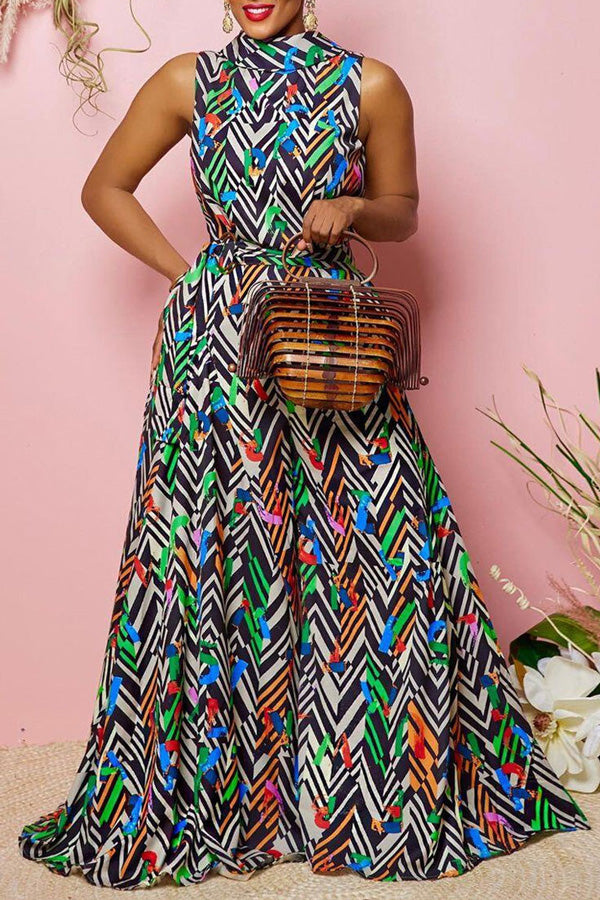 Goosudu Sexy Color Contrast Print Wide Leg Jumpsuit