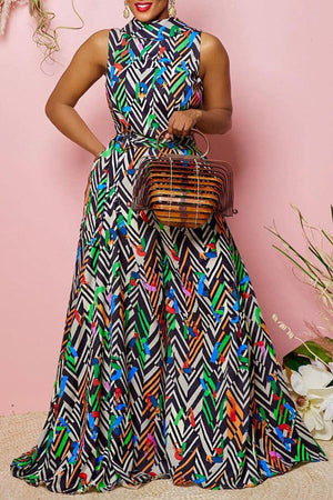 Goosudu Sexy Color Contrast Print Wide Leg Jumpsuit