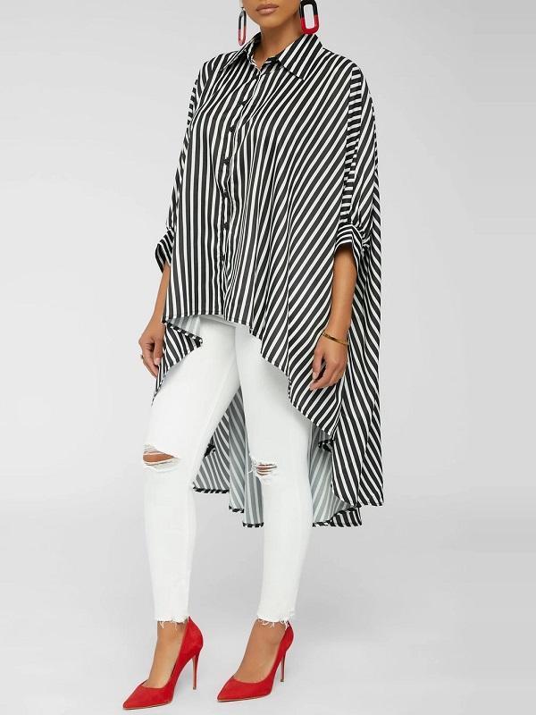 Goosudu Stripe High-Low Shirt