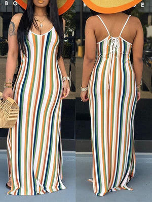 Goosudu Stripe Lace-Up Cami Dress