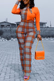 Goosudu Fashion Sexy Turndown Collar Plaid Patchwork Jumpsuits