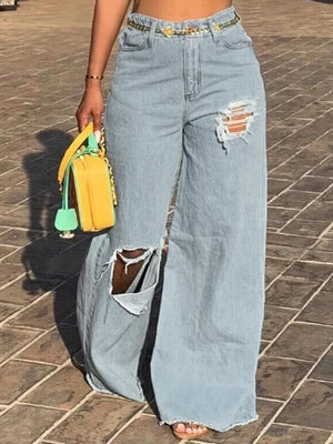 Goosudu Ripped Wide-Leg Jeans