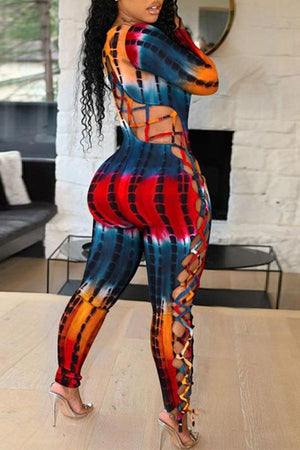 Goosudu Sexy Printed Backless Skinny Plus Size Jumpsuit