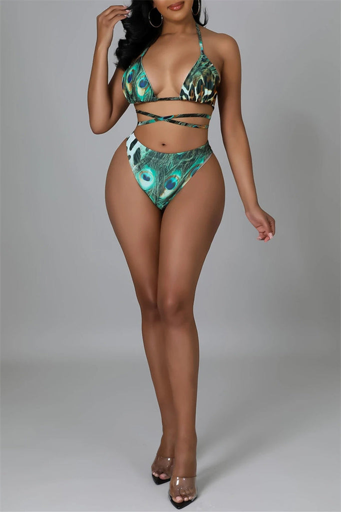 Goosudu Fashion Sexy Print Bandage Backless Swimwears