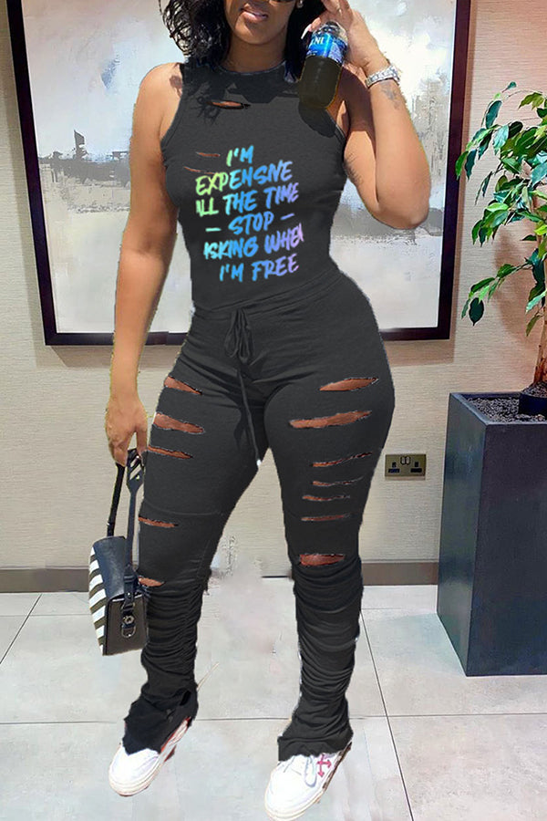 Goosudu Ripped Sleeveless Ruched Plus Size Jumpsuit