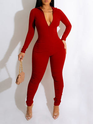 Goosudu Zip-Front Ruched Jumpsuit