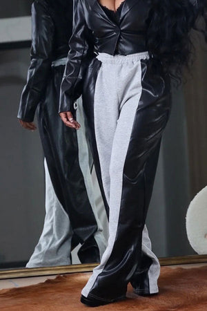 Goosudu PU Patchwork Versatile Color Block Pants