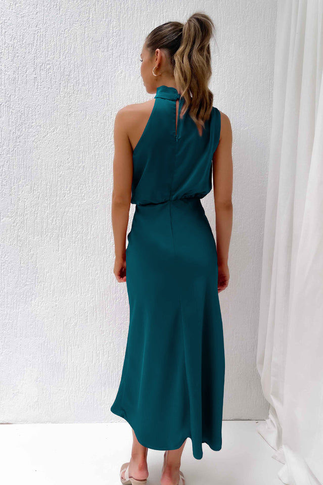 Goosudu Halter Sleeveless Satin Bridesmaid Dress