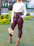 Goosudu Belted Faux-Leather Pants