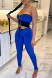 Goosudu Strapless Patched Lace Up Skinny Jumpsuit