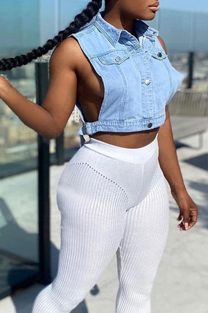 Goosudu Denim Boyish Single Breasted Coat