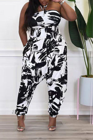 Goosudu Plus Size Halter Tie Dye Pocket Harem Jumpsuit